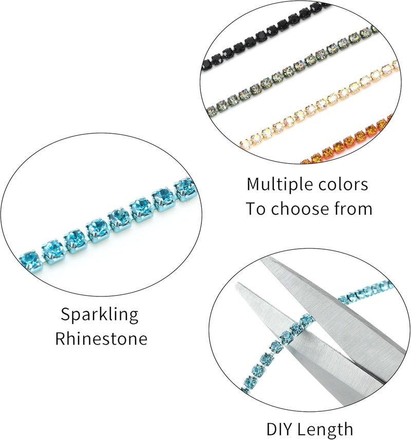 Rytenz 10 Yards 2 MM Rhinestone Chain Trim Crystal Rhinestone Close Chain Trim Shiny Rhinestone Chain for Sewing Crafts, DIY Decoration, Jewelry, Clothing, Shoes (Lake Blue, 2MM) - Image 3